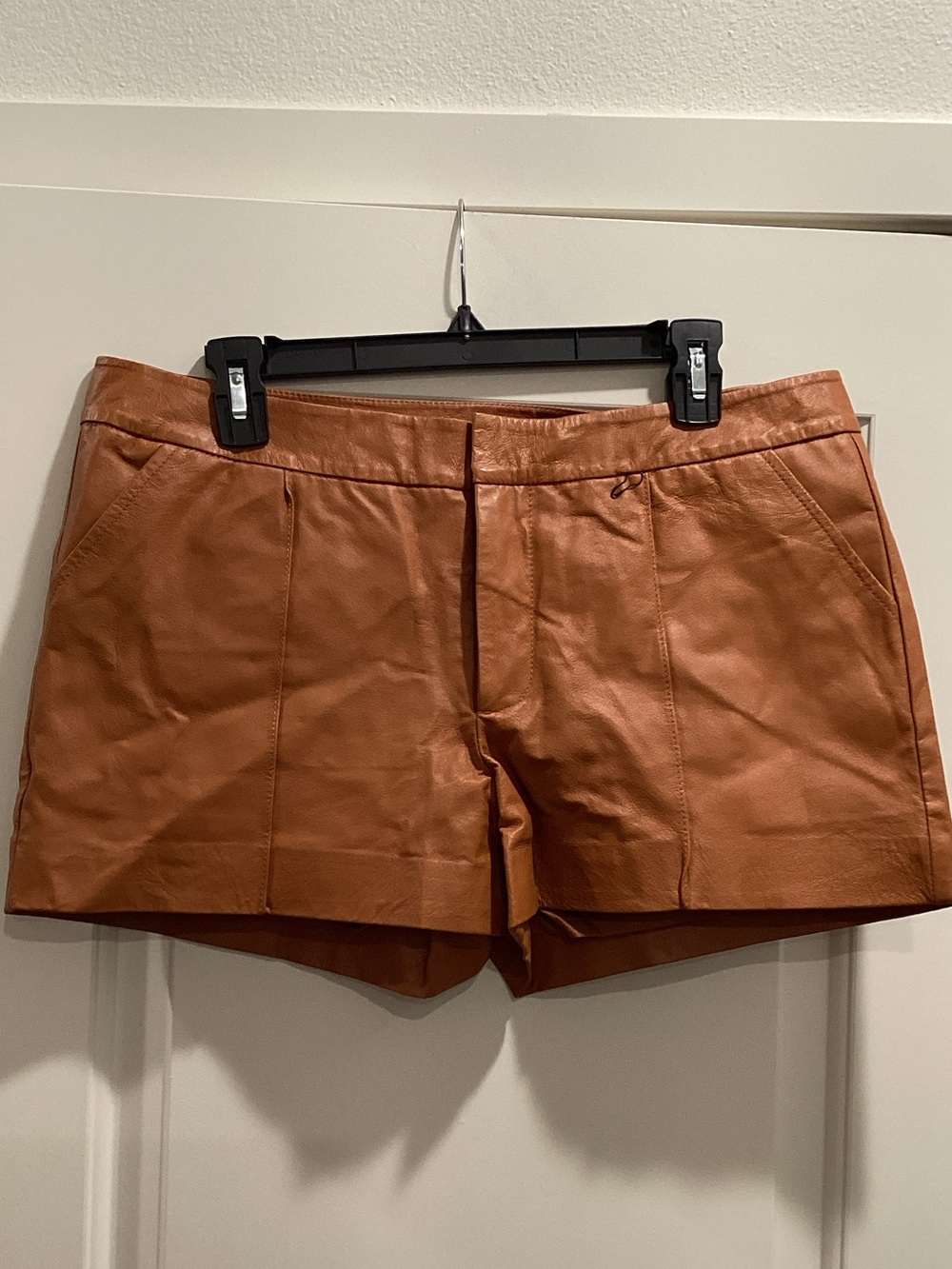 bebe Cognac Brown Leather-Look Jean Shorts